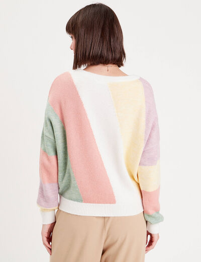 Pull manches longues col rond multicolore femme