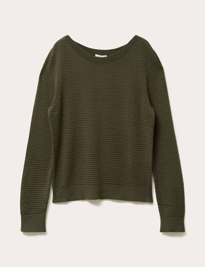 Pull col bateau vert kaki femme