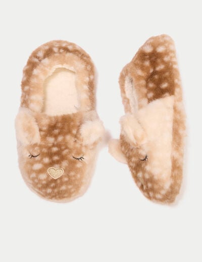 Chaussons en fausse fourrure sable femme