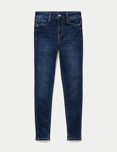 Jean skinny taille haute bleu fonc&eacute; femme