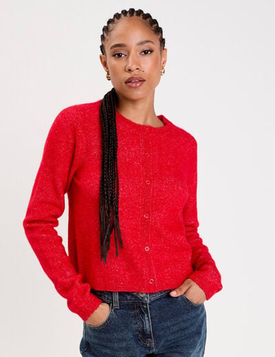 Gilet boutonn&eacute; manches longues rouge femme