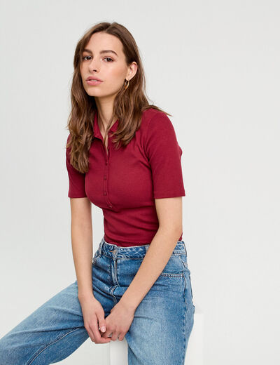 Polo manches courtes rouge foncé femme