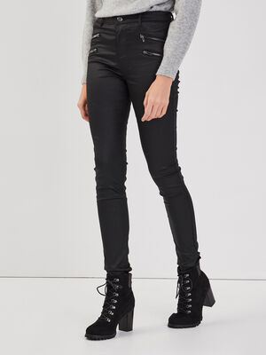 jeans skinny details zippes denim noir enduit femme