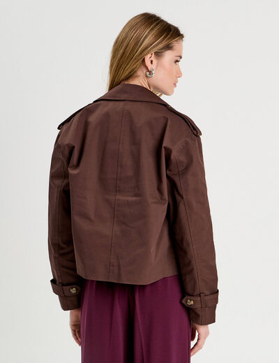 Trench court boutonné marron foncé femme
