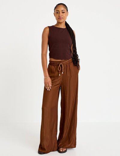 Pantalon large taille standard marron femme