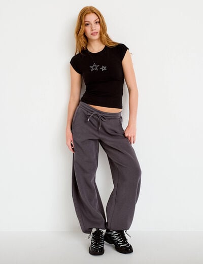 Jogging large taille basse gris fonc&eacute; femme