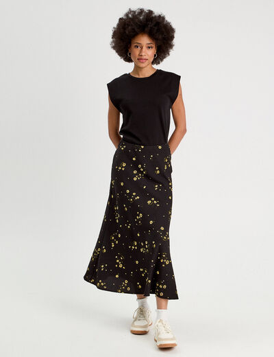 Jupe longue évasée fluide jaune femme