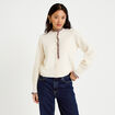 Gilet col rond manches longues ecru femme