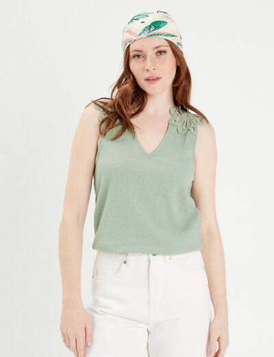 Débardeur dos crochet vert olive femme