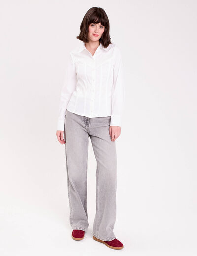 Chemise cintr&eacute;e mi-longue blanc femme