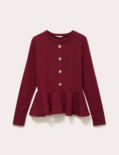 Pull p&eacute;plum avec boutons rouge fonc&eacute; femme