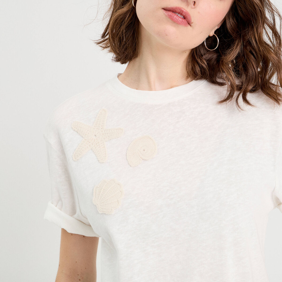 T-shirt manches courtes ecru femme