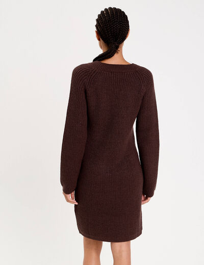 Robe pull d&eacute;tails de boutons marron fonc&eacute; femme