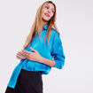 Chemise manches longues satin bleu femme