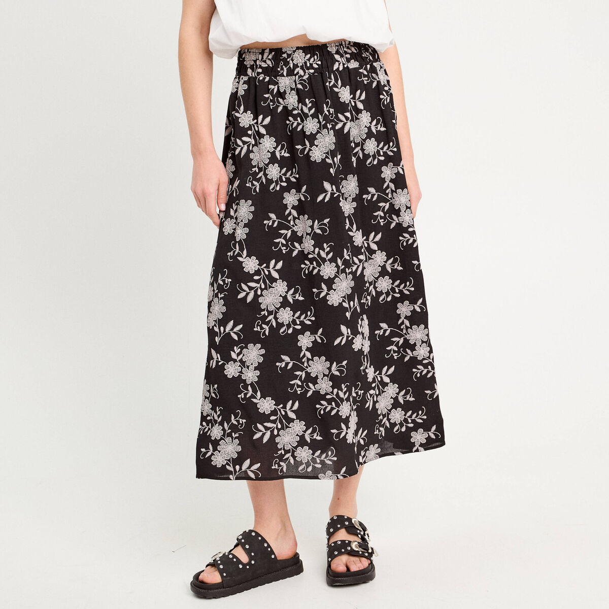 Jupe longue évasée noir femme