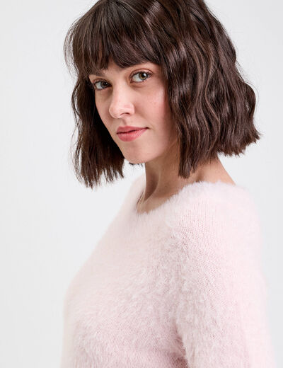 Pull manches longues rose pastel femme