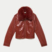 Veste droite cropped similicuir marron cognac femme