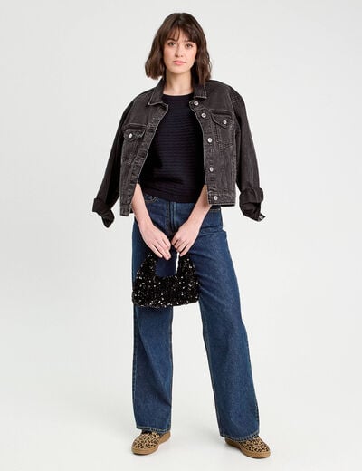 Pull col bateau bleu marine femme