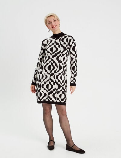 Robe pull droite col montant blanc femme
