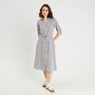 Robe longue chemise ceinturée bleu marine femme