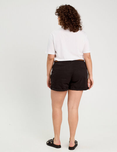 Short chino ceinturé noir femme
