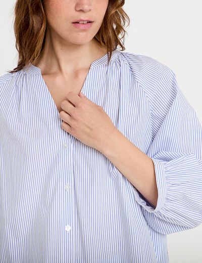 Blouse col v manches 3/4 bleu ciel femme