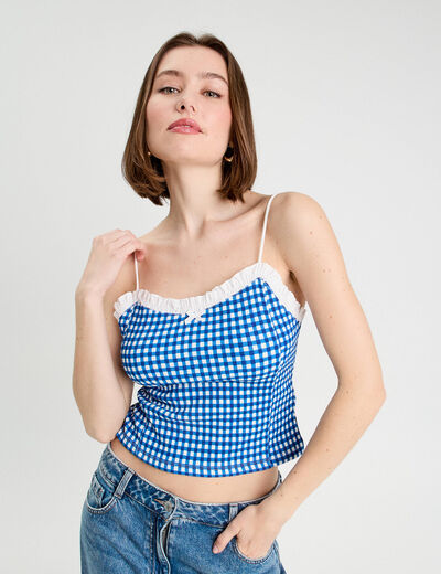 Débardeur cropped bretelles bleu electrique femme