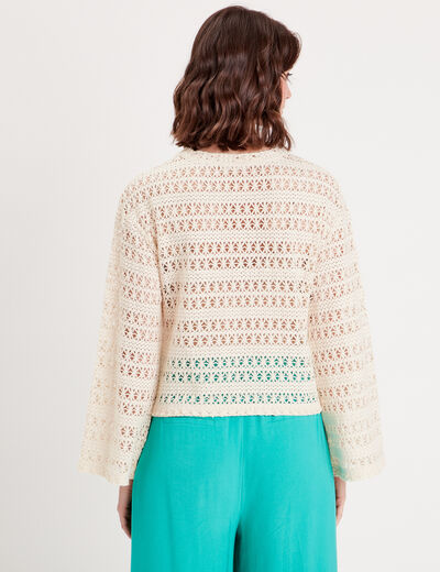T-shirt crochet manches pagode ecru femme