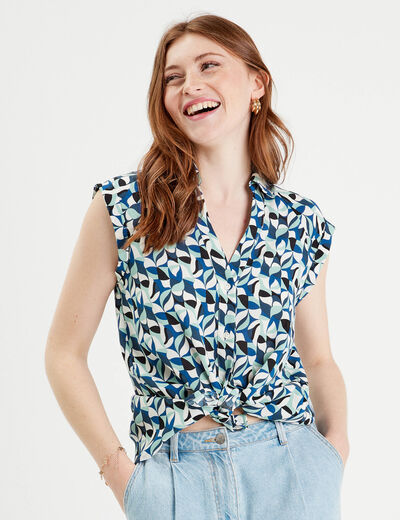 Blouse sans manches bleu femme