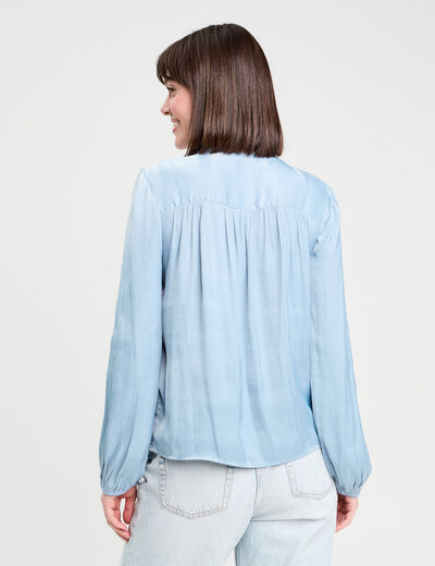 Blouse manches longues satin bleu clair femme