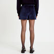 Jupe-short &eacute;vas&eacute;e velours ceinture bleu marine femme
