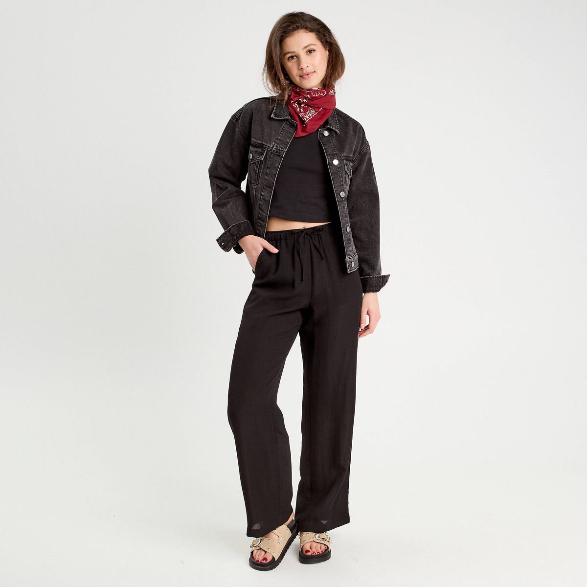 Pantalon large fluide noir femme
