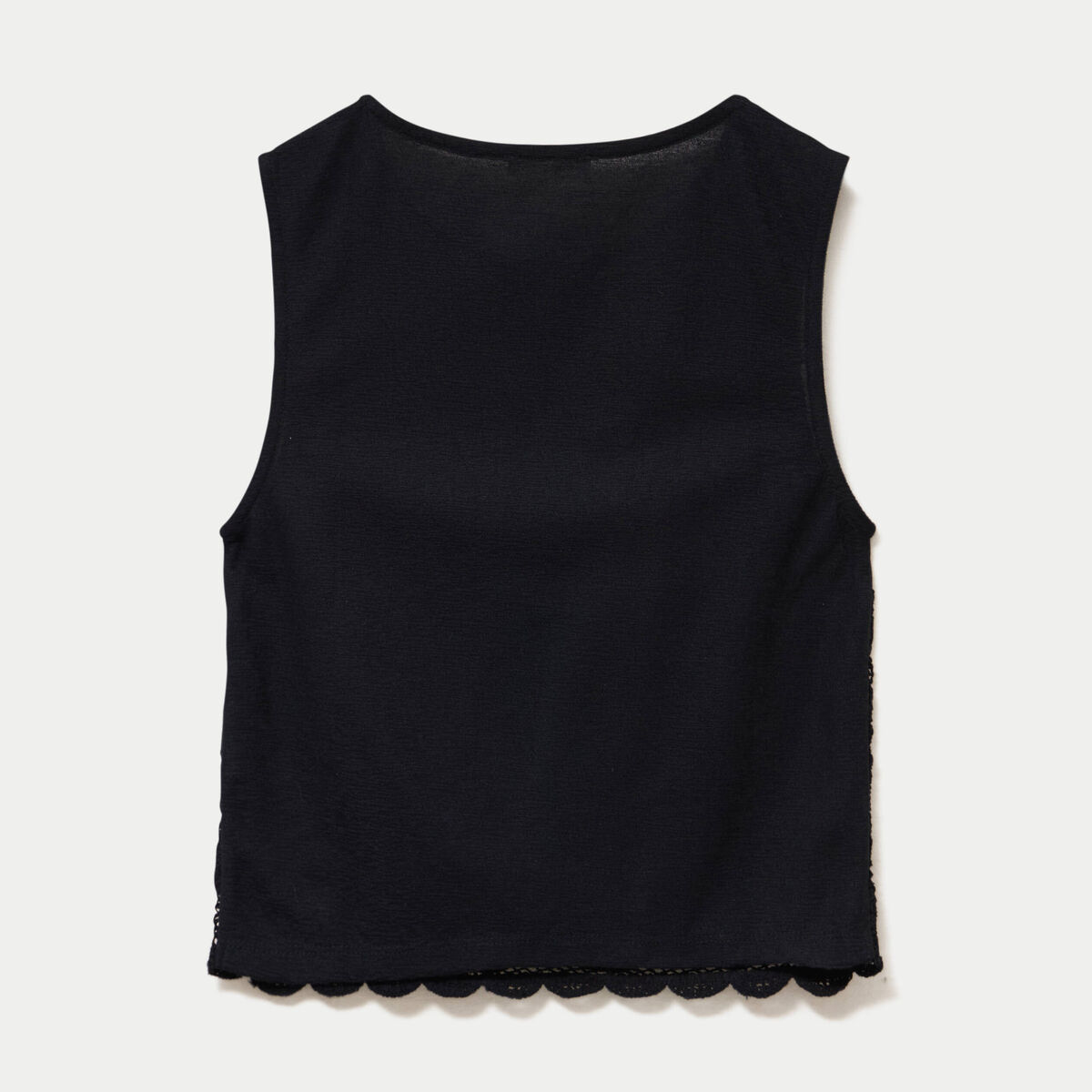D&eacute;bardeur col rond aspect dentelle noir femme