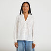 Blouse droite col rond manches longues ecru femme