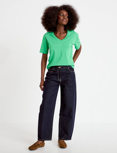 T-shirt col v manches courtes vert femme