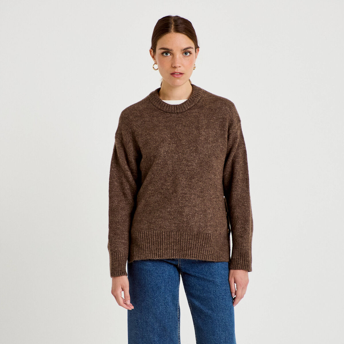 Pull manches longues marron fonc&eacute; femme