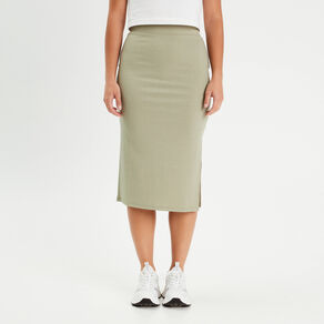 Jupe midi moulante vert kaki femme