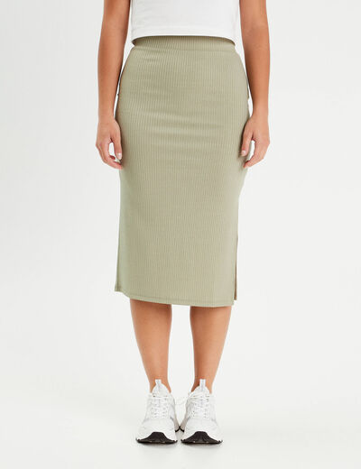Jupe midi moulante vert kaki femme