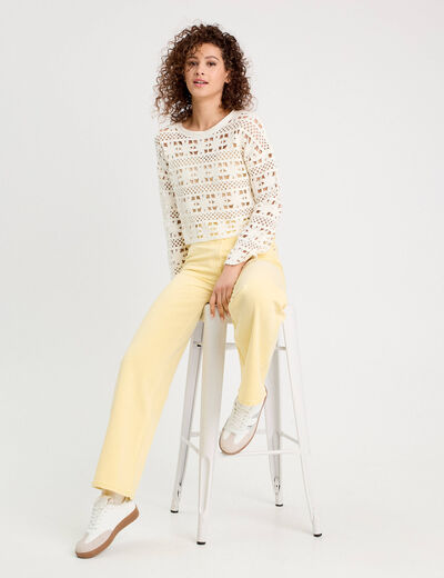 Pull ajouré effet crochet ecru femme