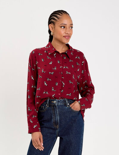 Chemise droite longue bordeaux femme