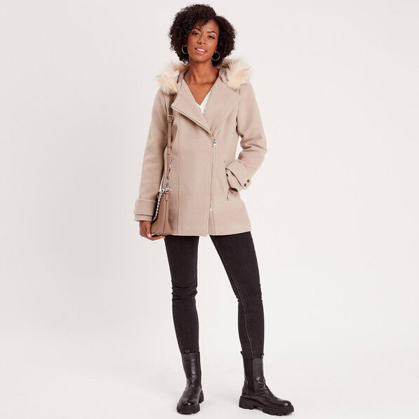 manteau droit avec capuche beige femme Manteau droit avec capuche beige femme