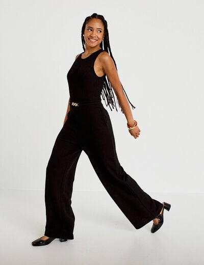 Combinaison large sans manches ceintur&eacute;e noir femme