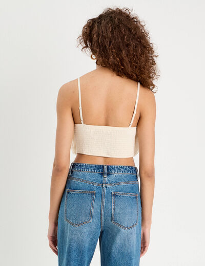 Crop top volants ecru femme
