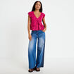 Blouse manches courtes aspect dentelle prune femme