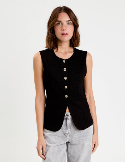 Gilet sans manches tweed noir femme