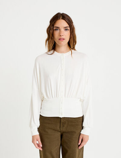 Gilet bas resserr&eacute; manches longues ecru femme