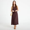 Robe longue bi-mati&egrave;re col rond marron fonc&eacute; femme