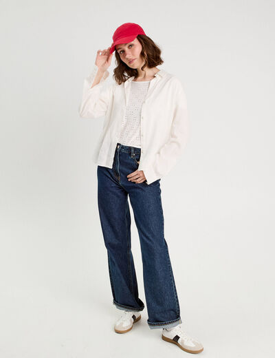T-shirt broderie anglaise ecru femme