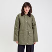 Veste droite mi-longue en coton vert kaki femme