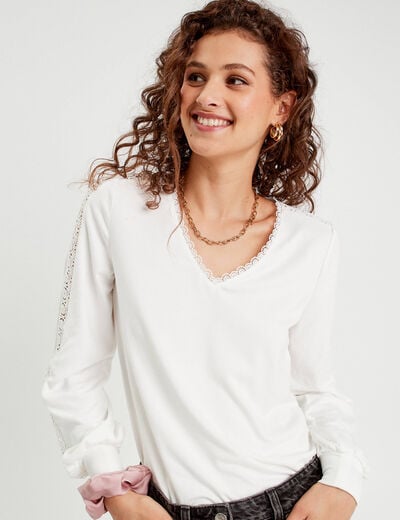 T-shirt manches longues ecru femme